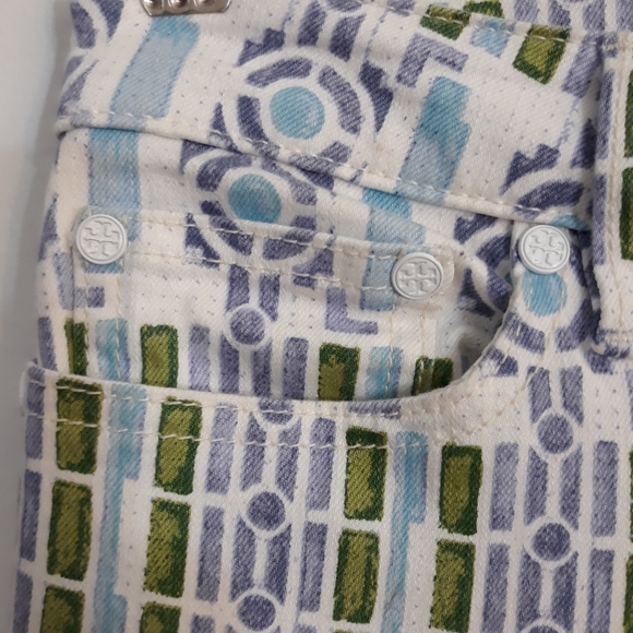 Tory Burch Alexa Cropped Skinny Jeans Blue White - Picture 6 of 8